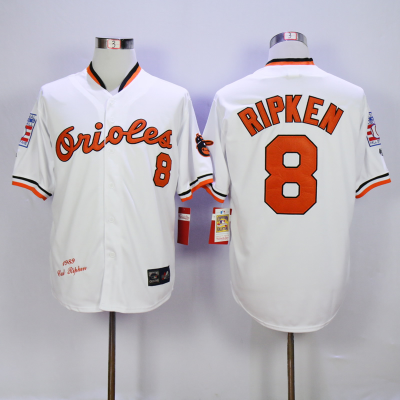 Men Baltimore Orioles 8 Cal Ripken White Throwback 1989 MLB Jerseys